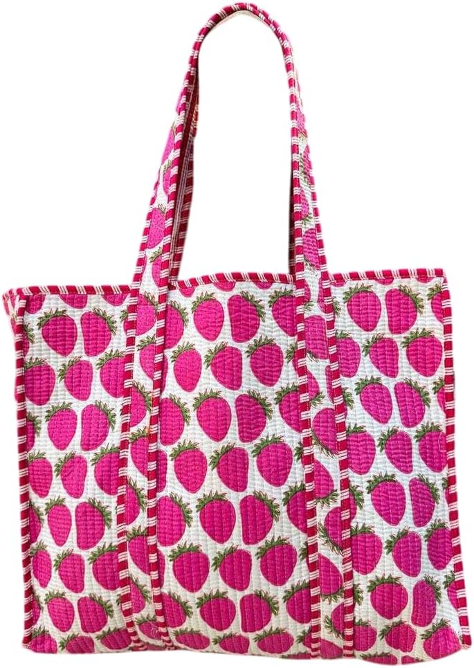 YILLE Handmade Cotton Quilted Tote Bag, Large Boho Reusable Unisex Grocery Travel & Beach Shoulder Bags