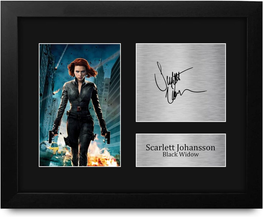 HWC Trading Scarlett Johansson USL Framed Signed Printed Autograph Black Widow The Avengers Print Photo Picture Display – US Letter Size
