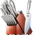 Kitchen Knife Block Set, Enduring Sharpness Premium Knife Set with Block, 14 Pcs Japanese High Carbon Stainless Steel Knives Set for Kitchen, Chef Knife Set with Block and Built in Sharpener