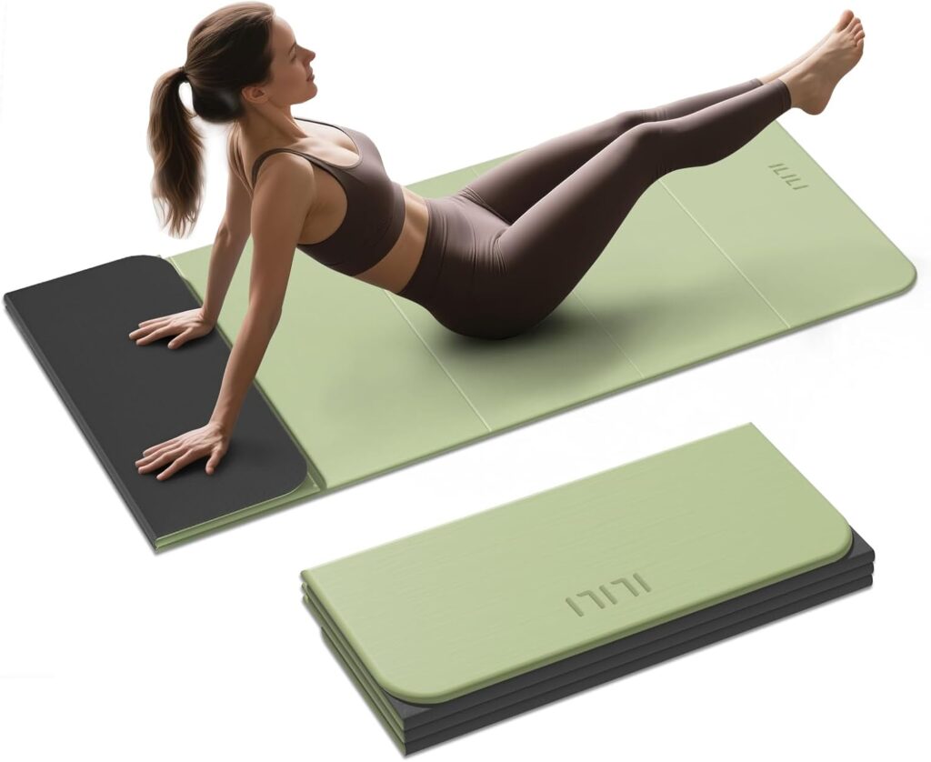 ILILI Foldable Yoga Mat, 10mm Thick, TPE Material, Extra Long 75″L x 26″W, Soft and Comfortable Folding Mat 0.4 Inches, Easy to Carry and Store, 190*66cm Portable Multi-Functional Use for Yoga, Home Exercise & Outdoor