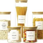 5 Pcs Glass Food Storage Containers With 132 Pantry Labels Preprinted – Thicken(3mm) Jars Airtight Bamboo Lid Stackable Kitchen Canisters Set For Candy, Cookie, Rice, Sugar, Flour