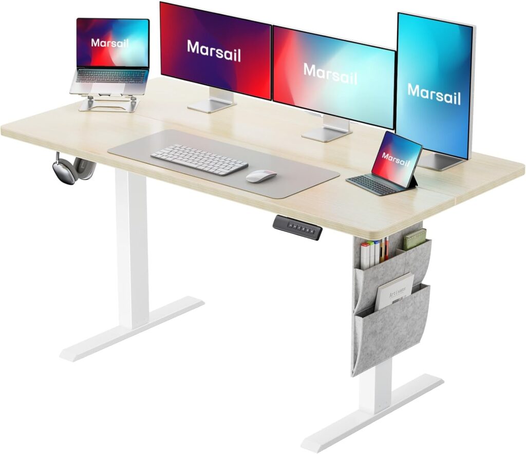 Marsail Stand up Desk, 55×24 Inch Standing Desk Adjustable Height, Electric Standing Desk, Sit Stand Desk with Headphone Hook for Computer Gaming Desk Home Office Desk