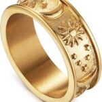 HZMAN 8mm Moon Star Sun Statement Ring Stainless Steel Boho Jewelry for Women Men