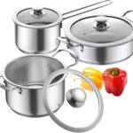 Aufranc Stainless Steel pots and pans set, 6 Piece Nonstick Kitchen Induction Cookware Set,Works with Induction/Electric and Gas Cooktops, Nonstick, Dishwasher