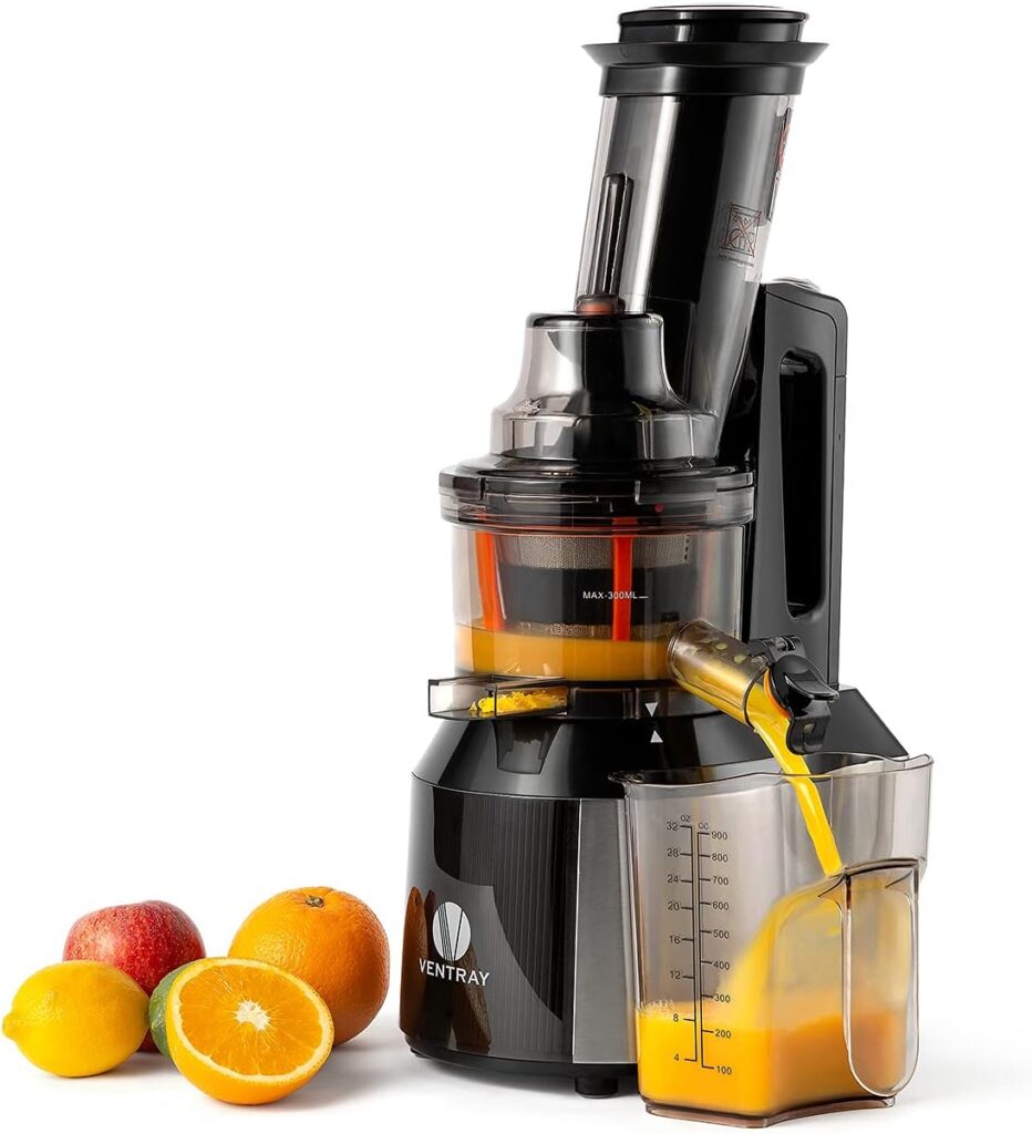 Ventray Cold Press Juicer, 3” Wide Feed Chute Slow Masticating Juicer Machine for Whole Fruits & Vegetables, 240W Powerful Motor, Easy to Clean, High Juice Yield, BPA Free