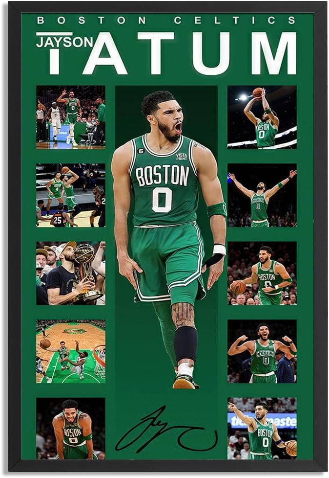 Black Framed Basketball Superstar Jayson Tatum Signed Poster For Kids Fans Room Bedroom Wall Decor-Canvas Art Print Pictures For Teen Boy Birthday Gifts