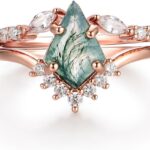 Natural Moss Agate Gemstone Genuine 925 Sterling Silver Ring for Women Kite Cut Women’s Ring Set for Engagement Silver 925 Jewelry