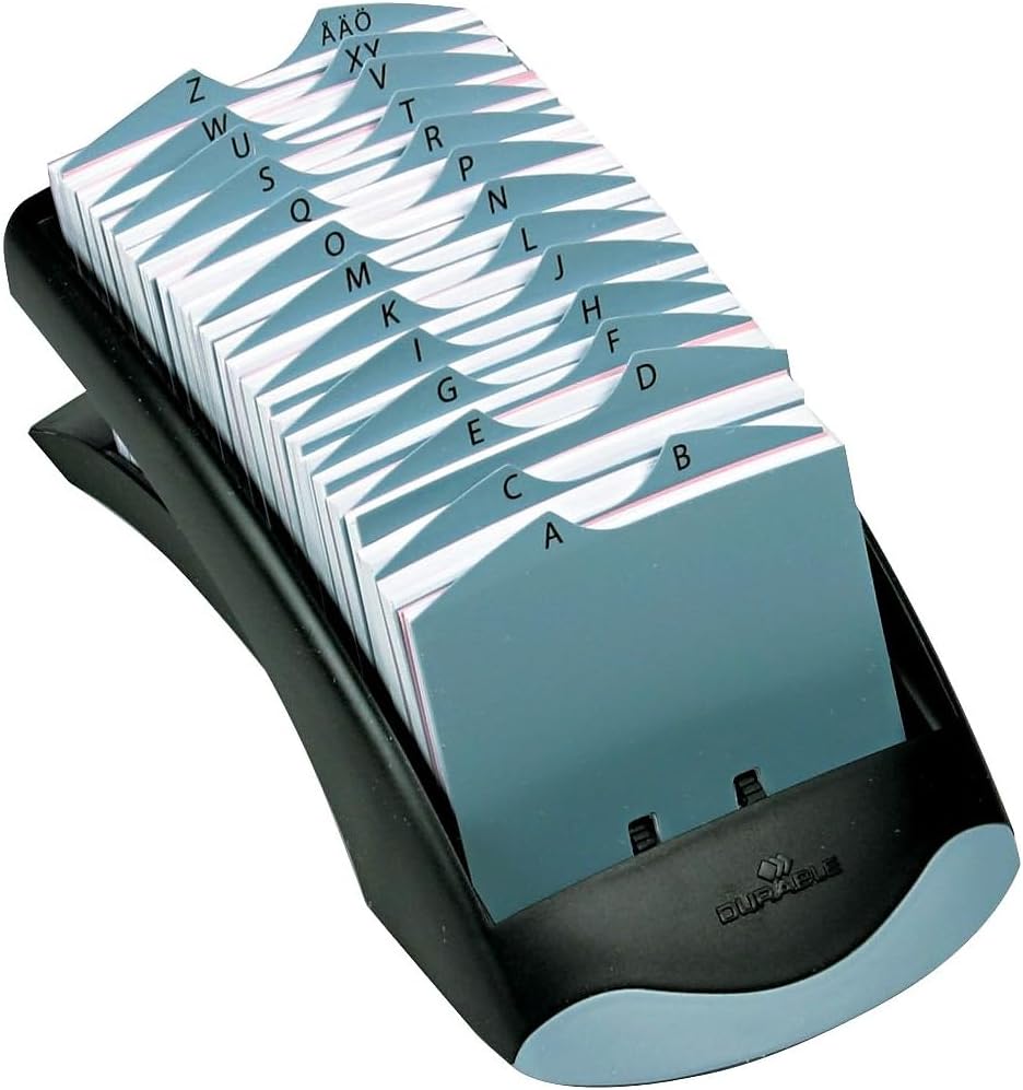 Durable Telindex Desk Address Card Holder – Includes 500 Pockets for Business Cards – Includes A-Z Index – Made from Black Plastic