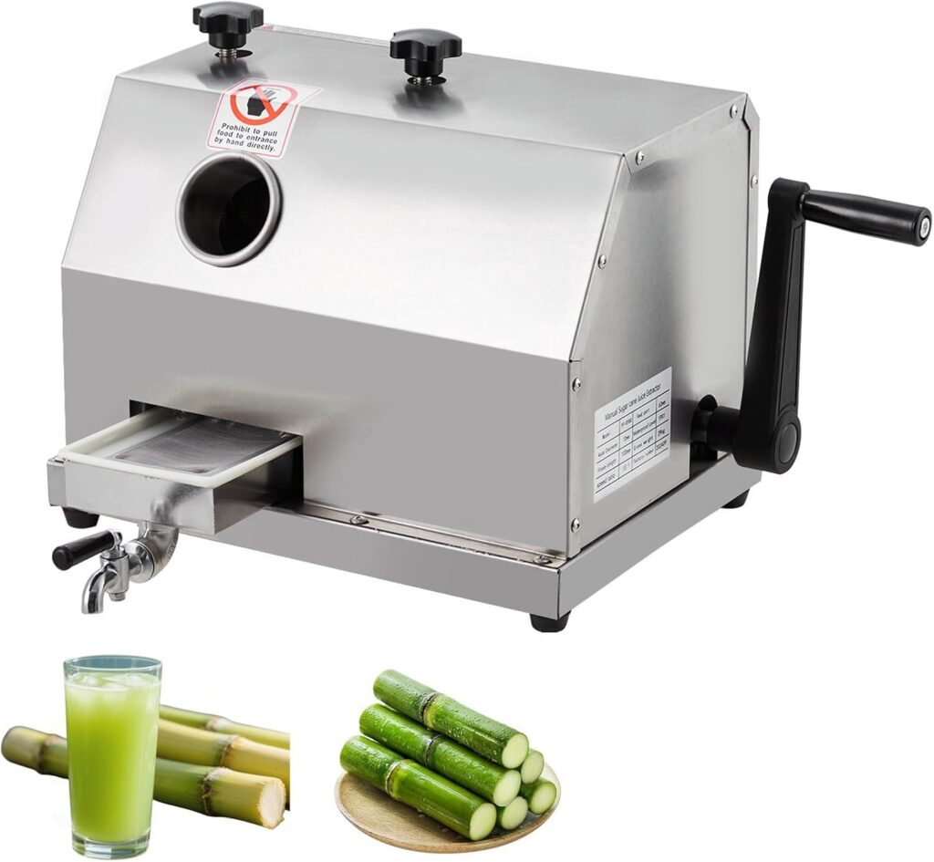 Manual Sugar Cane Juicer Machine, Commercial Sugar Cane Press, 110LBS/H High Output Sugarcane Juicer,3 Stainless Steel Rollers, 2.4Inch Large Feeding Chute, Extractor Squeezer for Home and Commercial