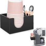 Ice Cream Cup Holder for Ninja CREAMi NC701, Side-Mounted Adhesive Storage Cup Organizer, Acrylic Ninja Ice Cream Maker Accessories for Cups & Scoops , Black