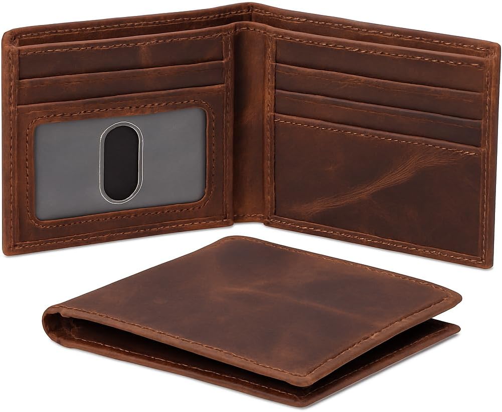 Oak Leathers Slim Leather Wallet for Men – RFID Blocking Slim Minimalist Front Pocket – Thin & Stylish with ID Window, Gift For Men (Mocha)