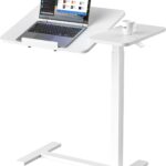 Sweetcrispy Small Standing Desk Rolling Table Adjustable Height, Laptop Mobile Stand with Wheels, Portable Computer Workstation with Tiltable Desktop for Teacher Classroom Home Office, White