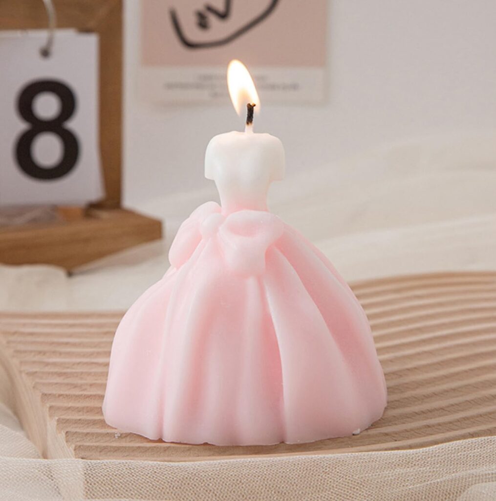 Wedding Dress Aesthetic Scented Candle,200G Handmade Bride Shape Soy Wax Aroma Decorative Candle for Table Photo Prop Valentine’s Day Wedding Birthday Gift,Prefect for Meditation Stress (Pink)