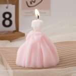 Wedding Dress Aesthetic Scented Candle,200G Handmade Bride Shape Soy Wax Aroma Decorative Candle for Table Photo Prop Valentine’s Day Wedding Birthday Gift,Prefect for Meditation Stress (Pink)
