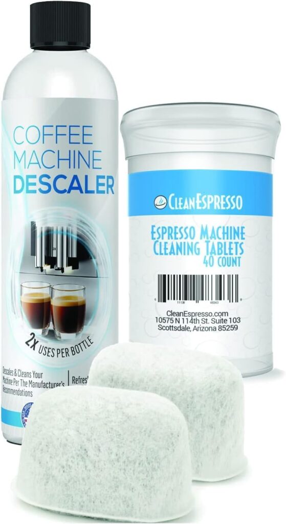CleanEspresso – Designed For Breville Cleaning Kit – 40 Breville Compatible Cleaning Tablets + 2 Espresso Machine Water Filters + 2-Use Descaler – Espresso Machine Accessories