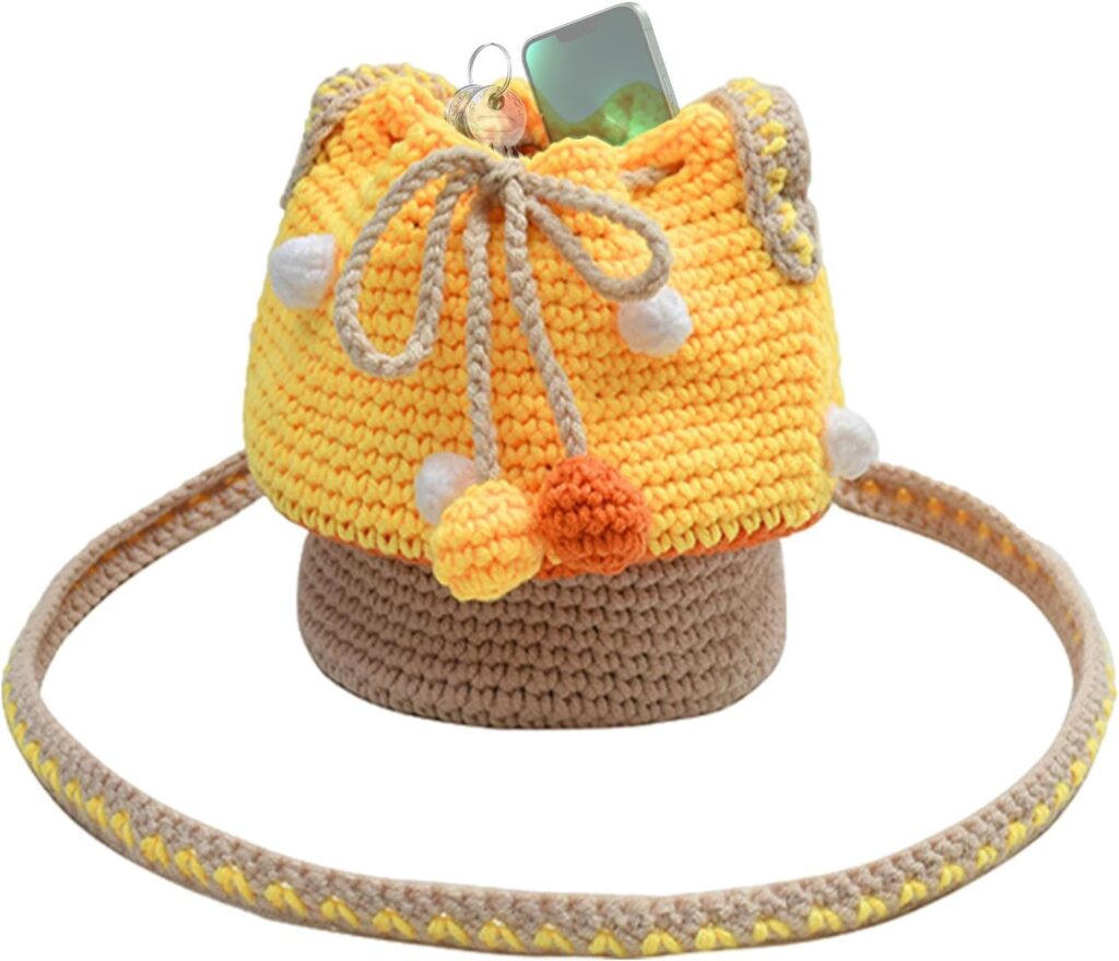 Knitted Mushroom Bag – 17x15x14cm Handmade Shoulder Tote, Creative Knitted Pouch, Vibrant Mini crossbady Bag | Portable