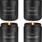Scented Candles Set | Men Candle Set, Scented Candles for Home, Gifts for Men Aromatherapy Gift Set – 4 Pack Manly Gifts for Dad Fathers Day, Soy Candle of Leather/Smoke & Vanilla/Oak/Lavender