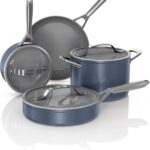 Ninja Ceramic Pro 7Piece Cookware Set, NonStick Pots & Pans Set with Glass Lids, Nontoxic, PTFE Free, Ceramic Coated, Oven Safe, All Stovetops & Induction Compatible, Midnight Blue, CW39007MM