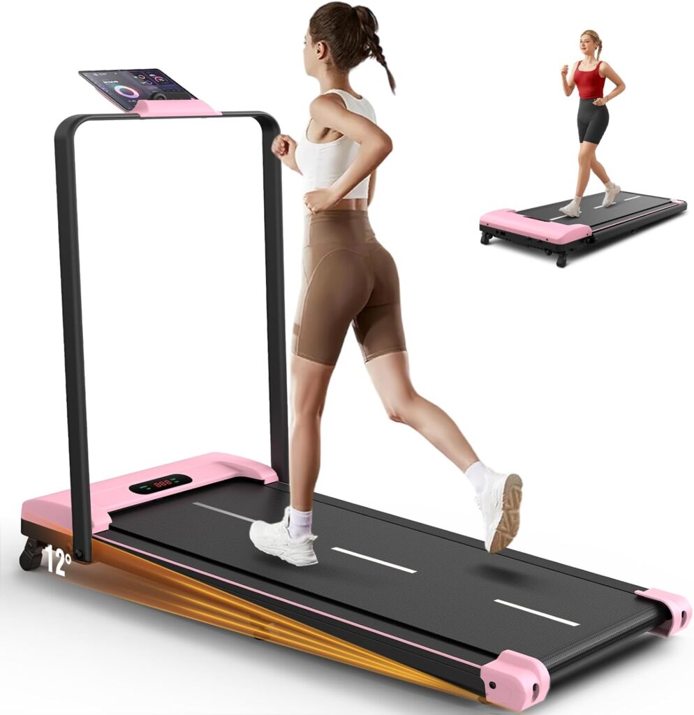 ANCHEER Foldable Treadmill with 12% Incline, 3.0HP Walking Pad Treadmills with Handles, 320LBS Capacity/2S Folding/Widened Belt, Quiet Portable Walking Treadmill Under Desk with LED