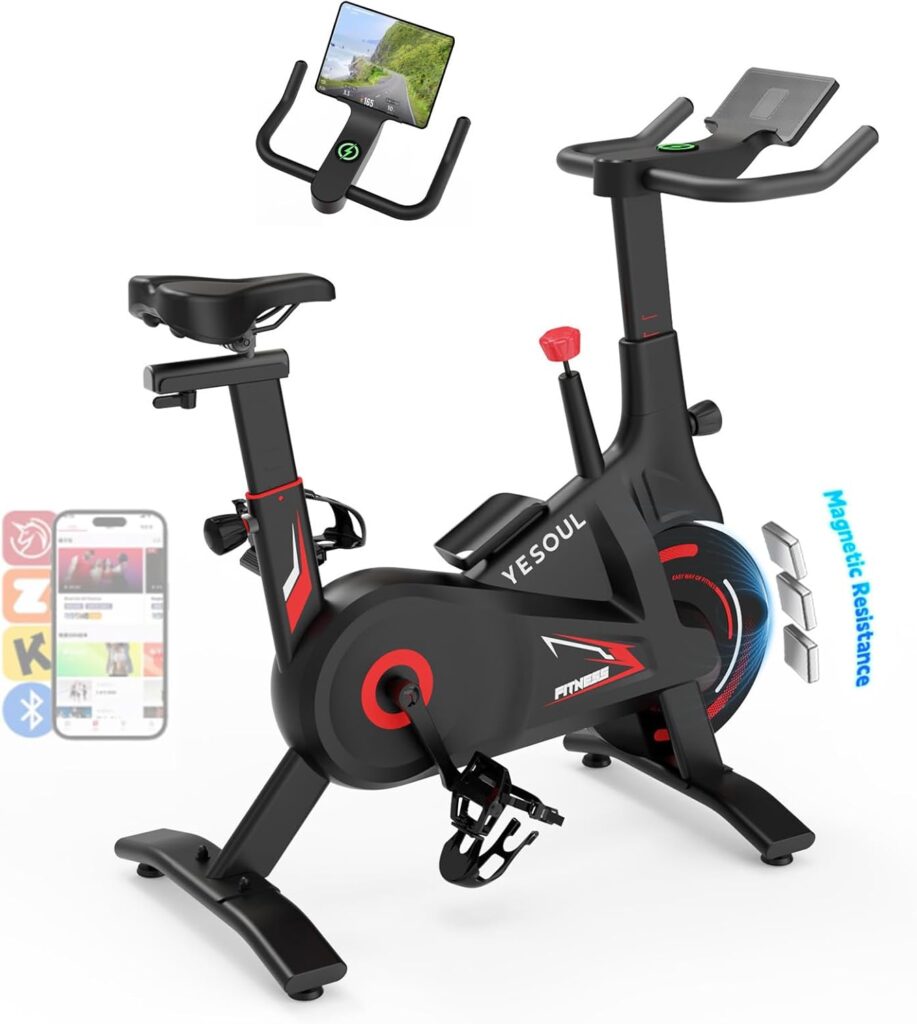 YESOUL Self Powered Exercise Bike with Exclusive Smart App, Adjustable Magnetic Resistance & 300lbs Capacity, Indoor Stationary Cycling Bike with Stable Triangle Frame, Scenic Rides & Live Classes for Home Workouts