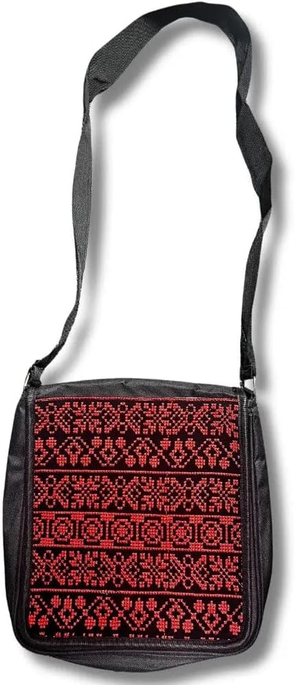 Tatreez Tote Bag with Kuffiyeh Embroidery & Shoulder Strap – Handmade Palestinian Bag Palestine Flag Design