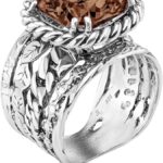 JEAN RACHEL JEWELRY 925 Sterling Silver Ring – Braid & Leaf Vintage Design with Cushion Cubic Zirconia – Hypoallergenic, Lead & Nickel Free – Artisan Handcrafted Statement Rings for Women