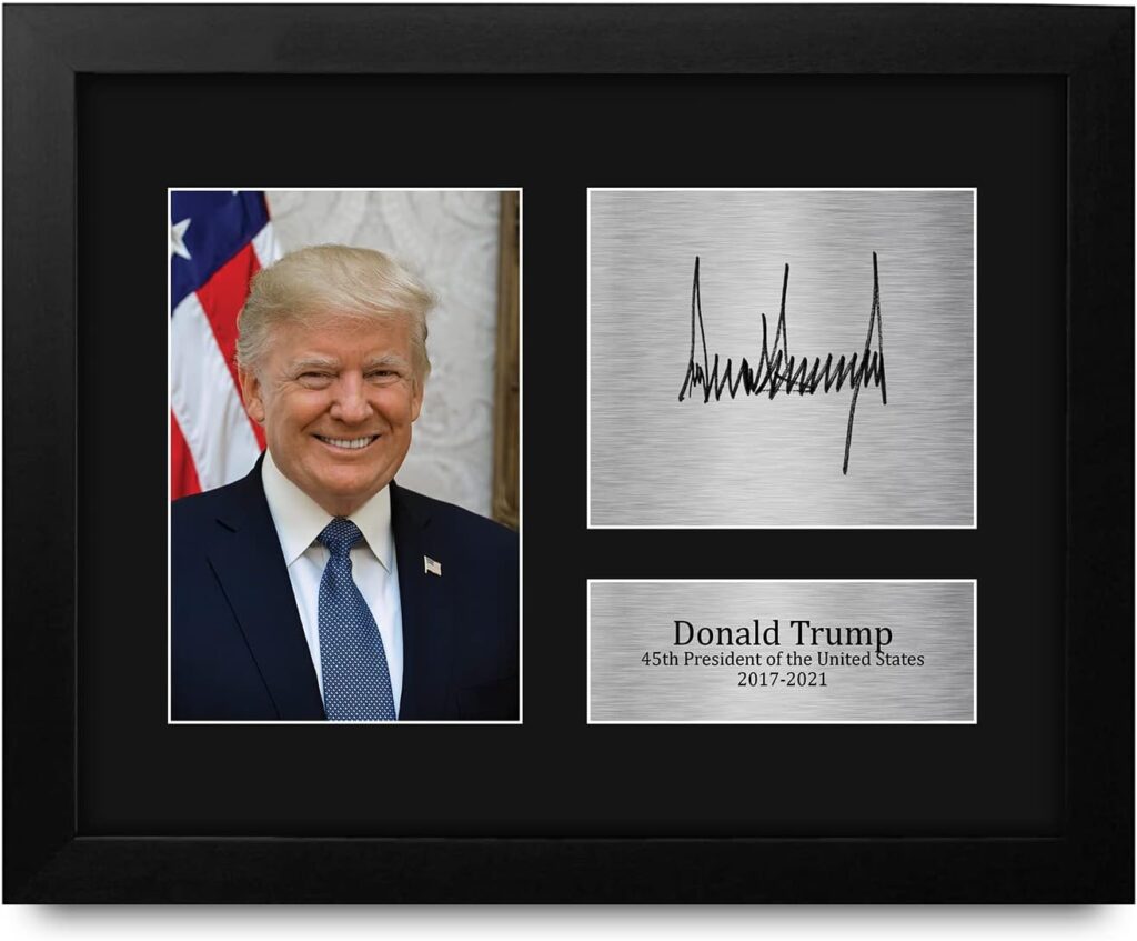 HWC Trading US President Donald Trump Autograph USL Framed Signed Reproduction Printed Print Photo Picture Display for Patriotic Americans – US Letter Size