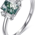 Engagement Rings for Women 925 Sterling Silver Wedding Band Natural Moss Agate/Black Rutilated Quartz Gemstone Rings Promise Ring Size 5-9