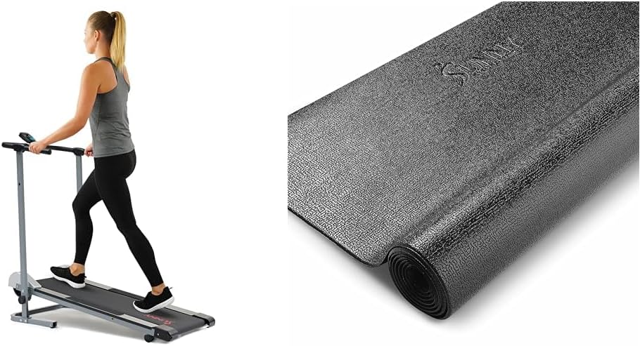 Sunny Health & Fitness Foldable Manual Walking Treadmill, Gray SF-T1407M + Home Gym Foam Floor Protector Mat