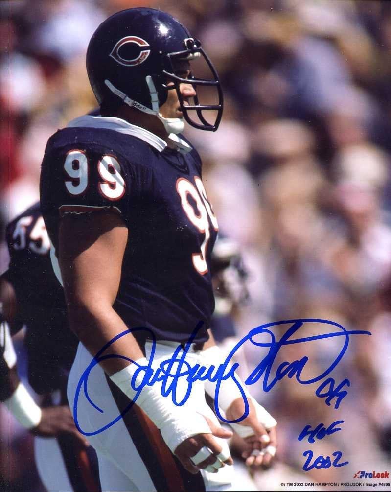 Dan Hampton (Chicago Bears) Autographed /Original Signed 8×10 Color Action-photo w/ “HOF 2002” Inscription (Version 5)