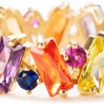 STORYJEWELLERY Colorful Rainbow Ring, Emerald Cut Eternity Band Rings for Women, 18K Gold Plated Cubic Zirconia Rings, Baguette Ring, Gifts for Women, Colorful Jewelry, Rainbow Gifts