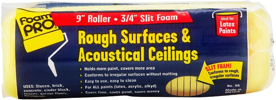 FoamPRO 00066 66 Foam Paint Roller, 1 pack | Slit Foam Roll For Rough & Irregular Surface | Painting Supplies & Tools For Home | Safe for Use With All Paints, Stains, Primers, Clear Coats