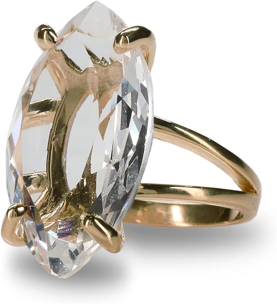 Solitaire Big Rings – Marquise Quartz Crystal in Rose Gold – Artisan Gemstone Rings for Women, Stone Rings – Fancy Box Included