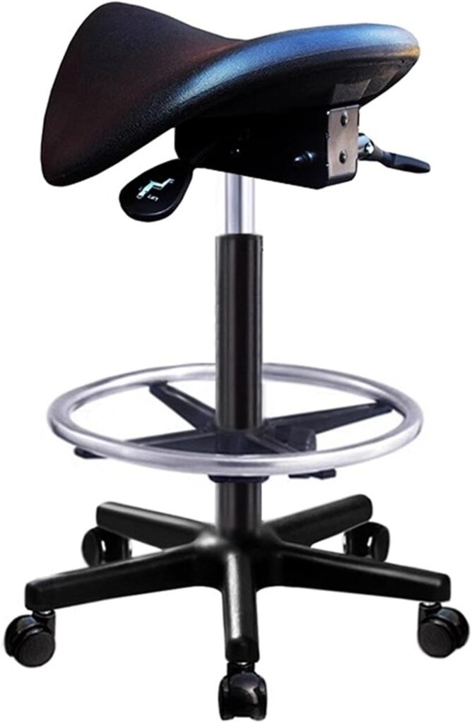 SFKLYU Ergonomic Rolling Saddle Stool Saddle Stool with Backrest and Foot Ring Chair Hydraulic Saddle Rolling Adjustable Stool for Clinic Dentist Spa Massage Salons Studio,A2,50~68CM
