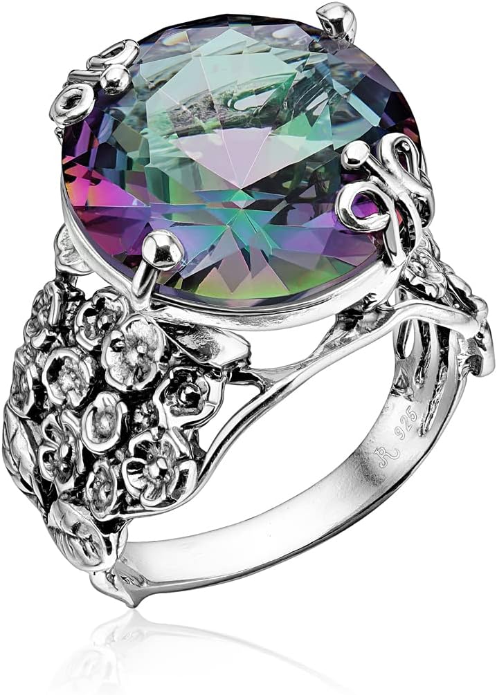 JEAN RACHEL JEWELRY 925 Sterling Silver Ring with Bold Round Cubic Zirconia – Floral & Butterfly Vintage Design – Hypoallergenic, Lead & Nickel Free – Artisan Handcrafted Statement Rings for Women