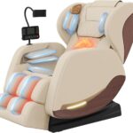 2025 Massage Chair, Massage Chairs Full Body and Recliner with 10 Fixed Points, Zero Gravity, Wood Grain Leather, Foot Massage, Airbags, Lumbar Heating, Bluetooth and Control Screen (Creamy White)