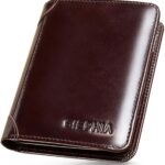 RFID Blocking Trifold Genuine Leather Wallets for Men, Vintage Short Multi Function Credit Card Holder,Money Clips with 2 ID Windows Give Gifts to Men(Oil Wax Coffee)
