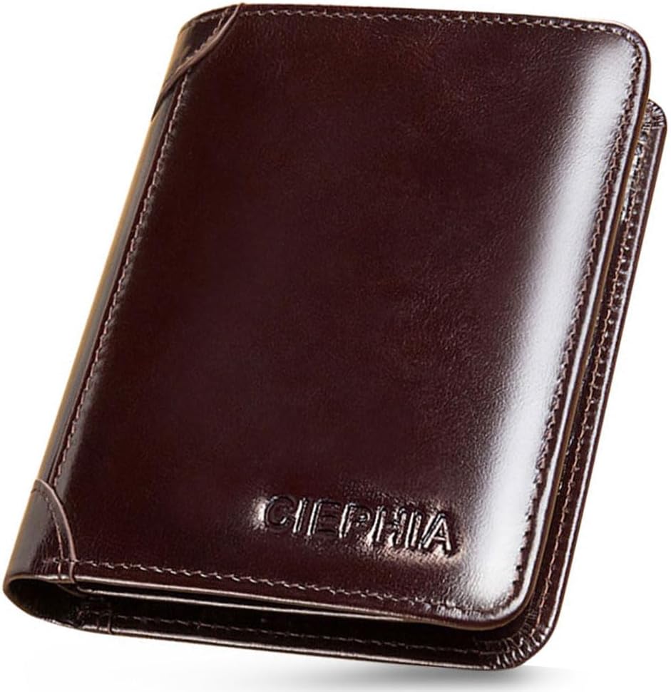 RFID Blocking Trifold Genuine Leather Wallets for Men, Vintage Short Multi Function Credit Card Holder,Money Clips with 2 ID Windows Give Gifts to Men(Oil Wax Coffee)
