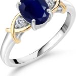 10K Yellow Gold and 925 Silver Gemstone Birthstone and Lab Grown Diamond Engagement Ring For Women | Oval 8X6MM and Round 2MM | Two-Tone Intertwined Crossover Wedding Anniversary Promise Ring