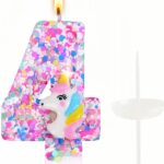 Unicorn Number Birthday Candles Decoration, Unicorn Themed Birthday Party Supplies, Glitter Sequin Birthday Cake Topper for Boy Girl Kids (Number 4)