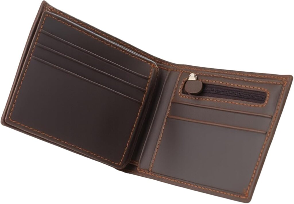 LovinPet Thin Wallet for Men, Leather Wallet with Zipper, 8 Card Slots, 5 Bill Dividers and Clear Photo Window, Slim and Secure Bifold Wallet, Gift for Men