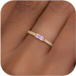 RLMOON Birthstone Gold Rings for Women Non Tarnish 14K Gold Plated Eternity Stackable Rings Dainty CZ Gemstone Engagement Rings Wedding Band Jewelry Gifts Size 4-10