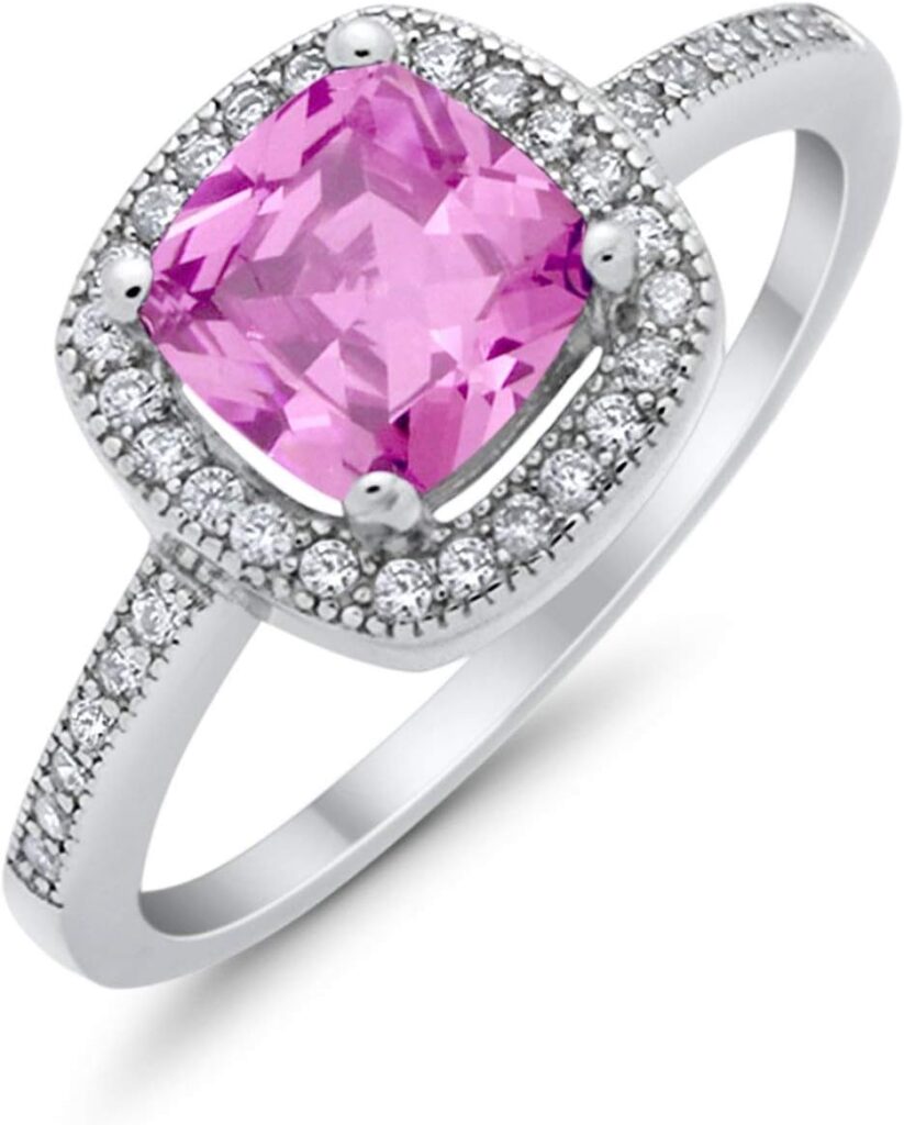 Blue Apple Co. Halo Art Deco Design Fashion Ring Round Simulated Cubic Zirconia 925 Sterling Silver