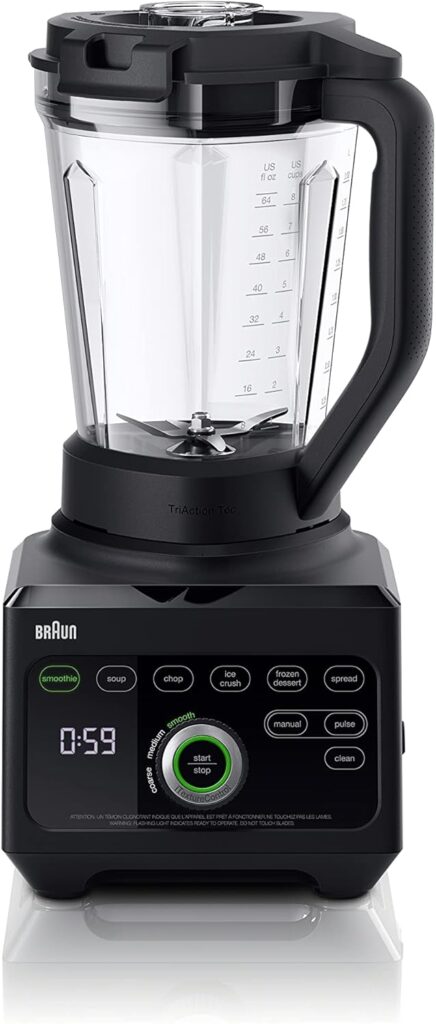 Braun TriForce Power Blender – Powerful 1600 Watt Countertop Blender with 10 Manual Speeds, 3 Texture & 6 Food Settings, Stainless Steel Blades, Auto-Clean, Heated Blending Function for Soups