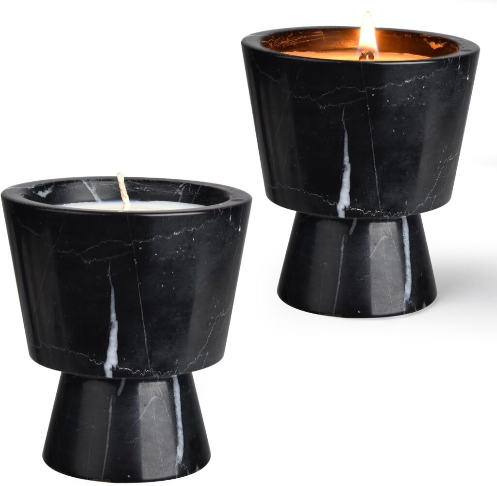 Scented Candle in Handmade Marble Container |1 Set | Soy Wax | Non-Toxic | Small Candle| Reusable Stone Jar |Votive Candle|Tealight Candle Holder|Distinctive Gift.Natural Aromatherapy for Women & Men