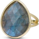 Crystal Ring for Women, Natural Rose Quartz Green Fluorite Ring for Her, Teardrop Shape Gemstone Ring, Handmade rose quartz Jewelry Adjustable Ring.