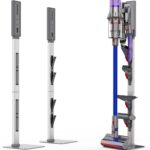 Vacuum Stand for Dyson with Foldable Storage Hooks and Heavy-Duty Carbon Steel Base, No Drill Installation, Space-Saving Organizer for All Dyson Cordless Vacuums & Accessories