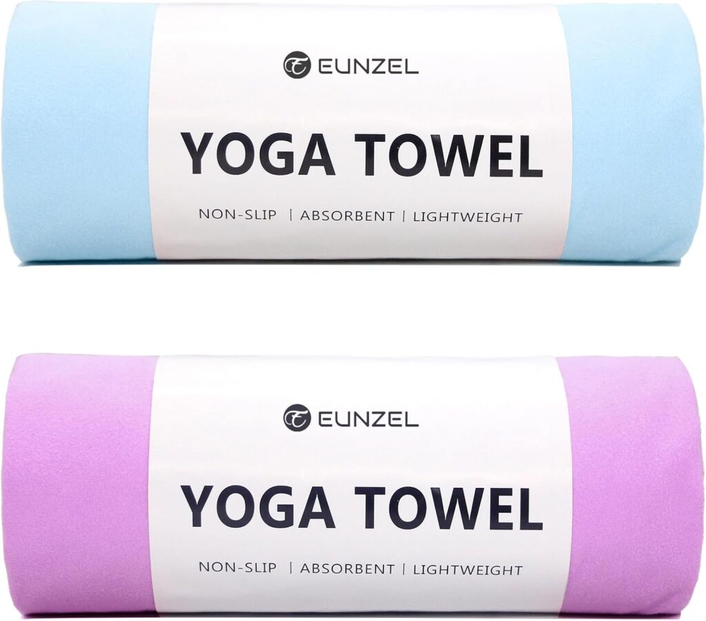 Eunzel 2 Pack Hot Yoga Towel Non Slip Yoga Mat Towel Non-Slip Sweat Absorbent Microfiber Towel for Hot Yoga, Pilates and Workout 72″ x 26.5″, Blue/Purple