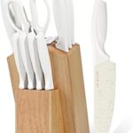 13 Piece Knife Set,Kitchen Knife Block Set,White stainless steel knife set with sharpener for Chopping, Slicing, Dicing & Cutting,Dishwasher safe