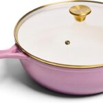 Chef Joe Sasto Chef’s Pan with Tempered Glass Lid, Deep Saute Pan, Enameled Cast Iron, Professional Cookware for Searing, Sautéing & Braising, Induction Compatible, Oven Safe, Dishwasher Safe